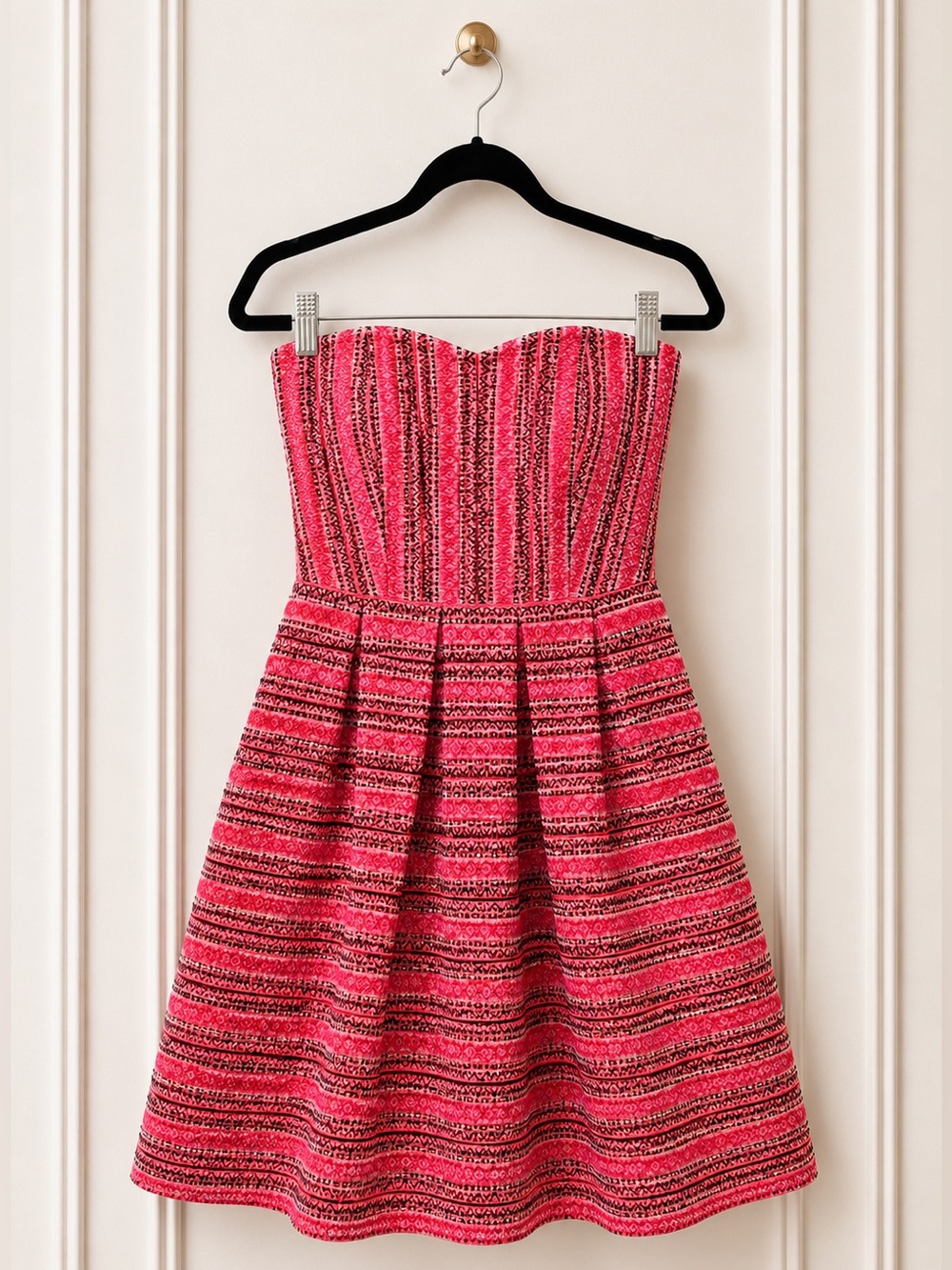 Dina Be Strapless Abstract Print Mini Dress Size Small Pink Fit & Flare Dress